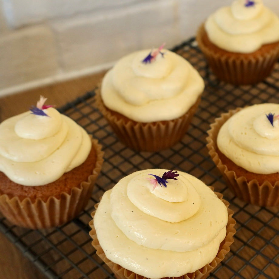 Native Tree Farm edible flower petals on cupcakes