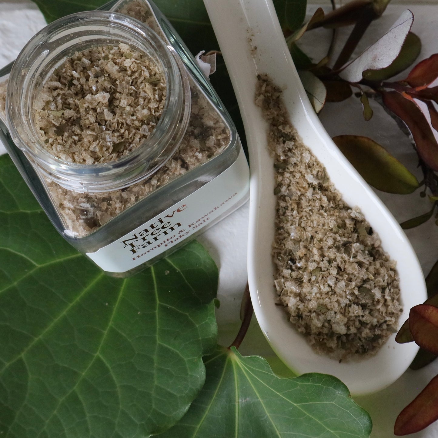 Horopito and kawakawa flaky salt from Native Tree Farm