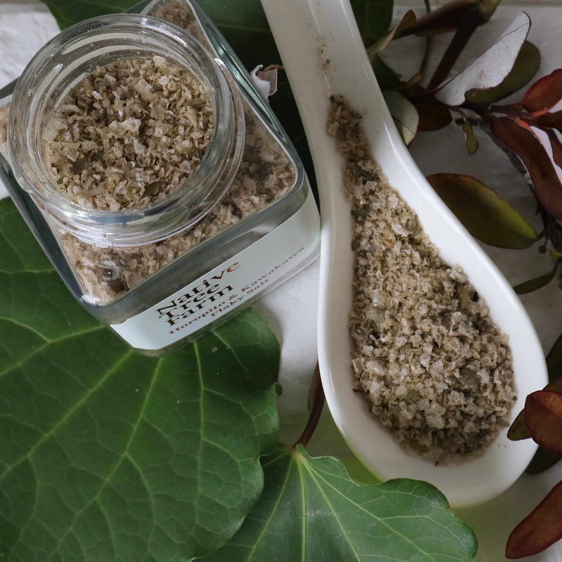 Horopito and kawakawa flaky salt from Native Tree Farm
