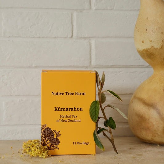 Organic Kūmarahou tea in tea box from Native treefarm in Whakatane